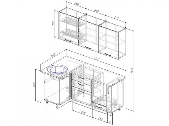 Кухонный гарнитур угловой Пайн 1800х1000